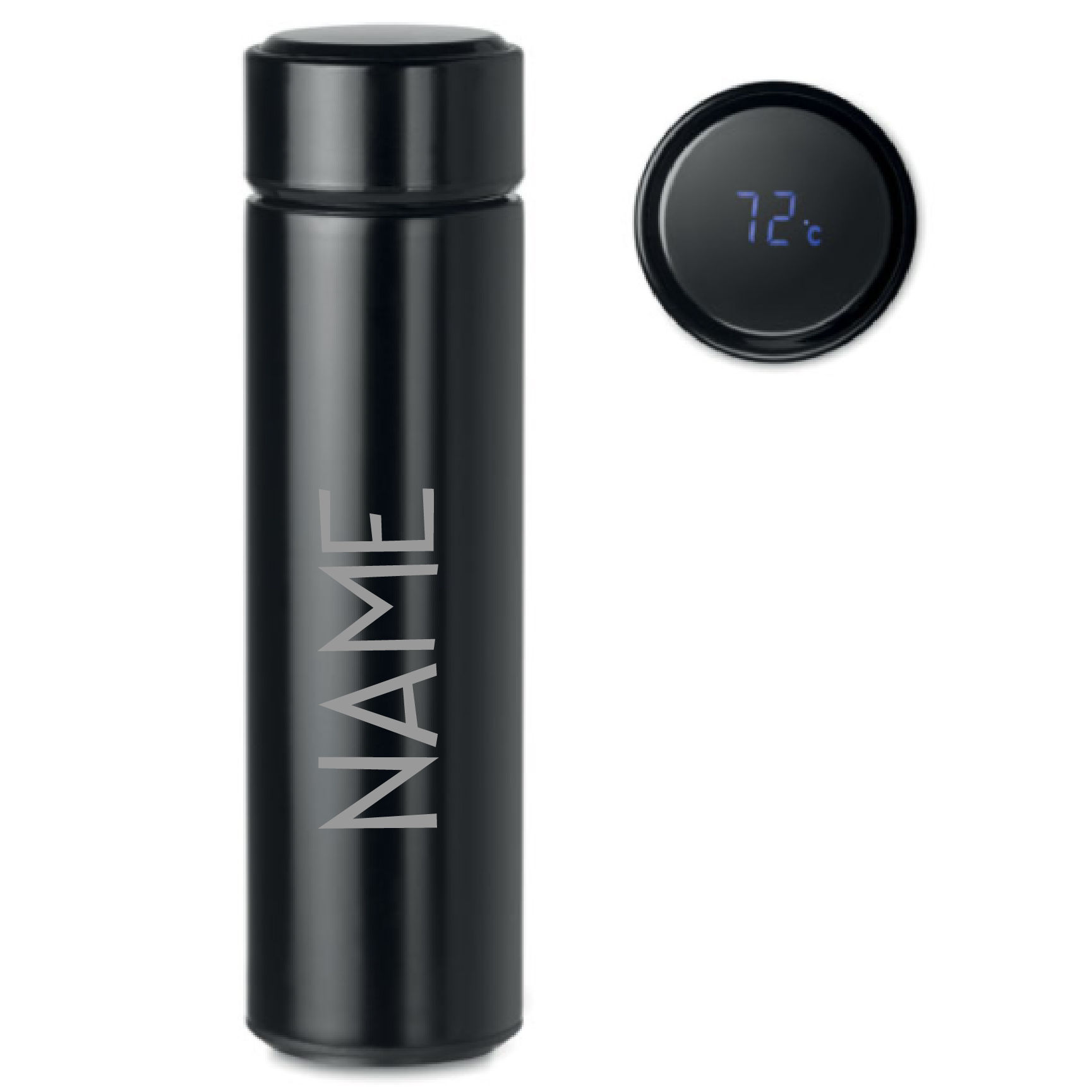 Personalised LED Temperature Display Vacuum Insulated Black Water Bottle